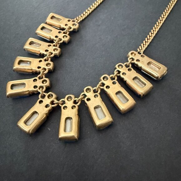 J Crew Statement Necklace Iridescent Blue Turquoise Crystal Stones Gold Adjustab - Picture 11 of 16